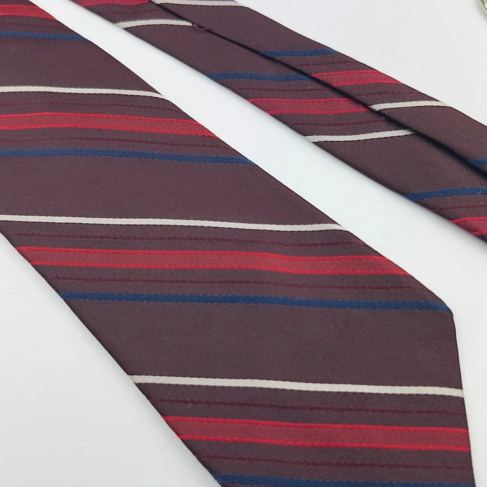 Andrini Mens Silk Tie Burgundy Red Navy Blue Striped Made in Italy Classic